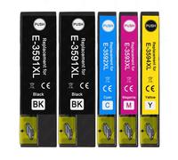 Go Inks 1 Set of 4 + extra Black Ink Cartridges to replace Epson T3596+3591 (35XL Series) Compatible/non-OEM for Epson Expression Home Printers (5 Inks)
