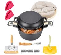 5 L Cast Iron Dutch Oven for Bread Baking, 2-in-1 Sourdough Bread Pot Kit | Pre-Seasoned Dutch Oven Pot with Skillet Lid, Proofing Basket and Bread Baking Tools for Roasting, Braising and Frying
