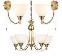 5 Lamp Ceiling & 2x Wall Light Pack Antique Brass Glass Matching Indoor Fittings Loops Clear One Size