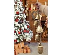 5 LARGE COW BELLS Distressed Gold hanging on a Rustic Rope Cow Ornamental Bells Christmas Decorative Rustic Bells