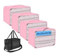 5 Large Deep Packing Cubes - 4x20L Large Packing Cubes for Suitcases & 1x for Ryanair Cabin Bag 40x20x25-5 Pcs Travel Organiser Packing Bags (5 Pink&Black)