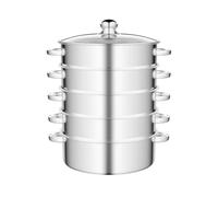 5-Layer 28cm Stainless Steel Steamer for Cooking Steam, Stainless Steel Steam Cookware, Steel Vegetable Soup Basket With Lid for cooking