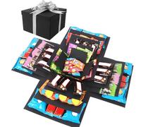 5 Layer Creative Explosion Gift Box, Black-Silvery Snack Explosion Box with Tape and Ribbon, DIY Explosion Gift Box Surprise Box for Valentine's Day Anniversary Wedding Birthday