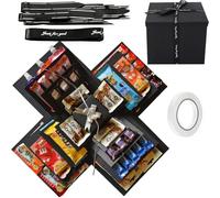 5 Layer Creative Explosion Gift Box, Snack Explosion Box with Ribbon and Double-Sided Tape, Exploding Gift Box, DIY Surprise Box for Birthdays, Valentine's Day, Wedding, Anniversaries (Black)