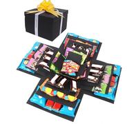 5 Layer Creative Explosion Gift Box, Surprise Gift Box Explosion with Ribbon and Double-Sided Tape, DIY Snack Explosion Box for Birthday, Anniversary, Valentine's Day, Wedding (Black 1)