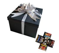 5 Layer Creative Explosion Gift Box, Surprise Gift Box Explosion with Ribbon and Double-Sided Tape, DIY Snack Explosion Box for Birthday, Anniversary, Valentine's Day, Wedding (black)
