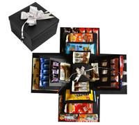 5 Layer Explosion Gift Box, Candy Snack Surprise Box with Tape, Ribbon & Garlands, DIY Cardboard Gift Boxes for Presents, Creative Present Boxes for Birthdays, Holidays & Anniversaries (Black)