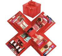 5 Layer Explosion Gift Box, DIY Surprise Snack Explosion Box with Ribbon, Handmade Surprise Pop Up Box for Kids & Adult, Creative Explosion Boxes for Christmas, Birthday, Anniversary (Red)