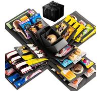 5 Layer Explosion Gift Box, Surprise Snack Explosion Box, DIY Surprise Photo Memory Box with tape and ribbon for Christmas, Valentine's Day, Birthday, Creative Handmade Gift Idea (black)