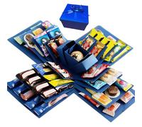 5 Layer Explosion Gift Box, Surprise Snack Explosion Box, DIY Surprise Photo Memory Box with tape and ribbon for Christmas, Valentine's Day, Birthday, Creative Handmade Gift Idea (Blue)