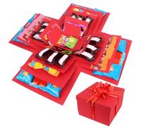 5 Layer Explosion Gift Box, Surprise Snack Explosion Box with Tape and Ribbon, DIY Explosion Surprise Box for Valentine's Day Anniversary Wedding Birthday Record Memories (Red)
