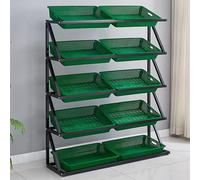 5-Layer Retail Display Rack for Fruits & Vegetables - Snack Storage Carts with 5/10 Baskets for Kitchen & Supermarket Merchandising - Green Double Shelf Organizer