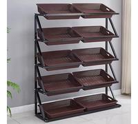 5-Layer Retail Display Rack, Multi-Functional Merchandiser for Fruits, Vegetables & Snacks, Kitchen Storage Cart with 5/10 Baskets, Supermarket & Home Use, Brown Finish