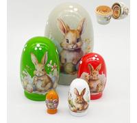 5-layer Russian Nesting Dolls, Stacking Wooden Handmade Matryoshka Dolls, Hand Painted Wooden Easter Bunny Nesting Doll Set for Birthday or Home Decoration Gift, Spring Themed Table Decorations