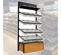 5-Layer Supermarket Display Rack with 16 Plastic Bins - Durable Floor Standing Snack Shelf for Kitchen, Fruits & Vegetables Storage, 85x40x180cm/33.5x15.7x70.9in