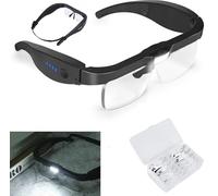 5 Lens Head Magnifier with 3 Lights, Hands Free Magnifying Glasses for Reading Craft Work Hobbies, Usb Rechargeable Eyeglass Magnifier with Led Light Magnifying Eyewear 4X 3X 2X 1.25X 0.75X