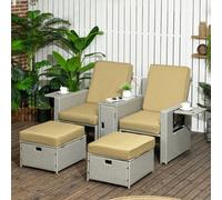 Outsunny 5-level Adjustable Lounger w/Table/Footstools Black, Black