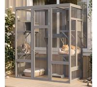 5-Level Cedar Wood Catio Outdoor Cat Enclosure, Water-Resistant Roof | 160×83×179cm | 5-in-1 for 2-3 Cat | Dual Resting Box | Multi-Level Platforms | Water-Resistant Roof | Lockable Doors