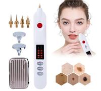 5 Levels Plasma Pen Anti-Wrinkle Tattoo Mole Removal Micro Machine Skin Tag Freckle Wart Dark Spot Remover for Home and Beauty Salon, LCD Screen Display, 3 Model Head Needle,White