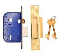 5 Lever Mortice Sashlock, Steel, British Standard, Retro Fit, for Timber Doors, Residential and Commercial Security (Brass, 2.5 inch / 67mm, 40mm)