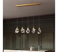 5-Light Crystal Chandelier Led Lighting Ceiling Fixture Copper Hanging Lamp, Stair Chandeliers Modern Suspended Lamps for Living Dining Room Kitchen Island/3 Color Mode/Stri