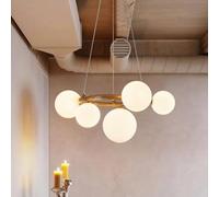5-Light Globe Chandelier Resin Pendant Light Farmhouse Industrial Hanging Lamp Adjustable Retro Pendant Lamp 19.7 Inch Large Hanging Lights for Over Table Living Room Bedroom(5-Light)