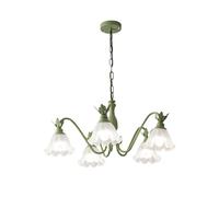 5-Light Milk Glass Flower Chandelier for Bedroom White Black Mid Century Modern Light Nordic Frosted Glass Floral Chandelier for Dining Room Kitchen Island Farmhouse/Green 3 Light