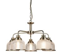 5 Light Pendant Ceiling Light Bistro Antique Brass Holophane Glass E27 Dimmable