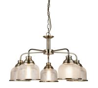 5 Light Pendant Ceiling Light Bistro Antique Brass Holophane Glass E27 Dimmable