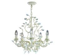 5 Light Shabby Chic Pendant, Cream/Clear Crystal