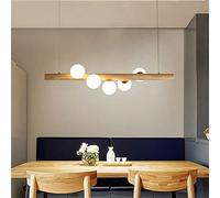 5-Light Wood Pendant Light With White Glass Globe Linear Ceiling Chandeliers Molecular Mid Century Hanging Lighting Farmhouse Magic Bean Sputnik Lamp For Dining Table Living Room