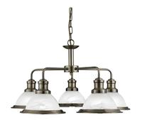 Searchlight 1595-5AB Bistro 5 Chandelier Ceiling Pendant Light, antique brass
