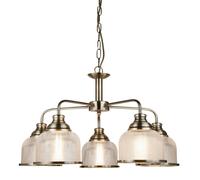 5 Lights Antique Brass Finish Ceiling Pendant Light with Halophane Glass Shades