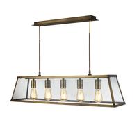 5 Lights Antique Brass Finish Pendant Bar Ceiling Fitting Light with Clear Glass