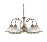 5 Lights Antique Brass Frame Ceiling Fitting Pendant with Ribbed Glass Shades