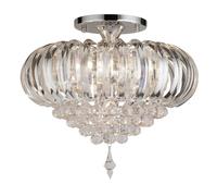 5 Lights Chrome Ceiling Flush Fitting Light with Clear Crystal Balls and Prisms