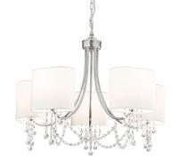5 Lights Chrome Finish Ceiling Pendant Light with White Shades and Crystal Beads