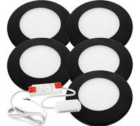 5x MATT BLACK Ultra-Slim Round Under Cabinet Kitchen Light & Driver Kit - Natural White Diffused LED Loops Black One Size