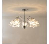 5 Lights Hand Blown Glass Flower Chandelier Semi Flush Mount Ceiling Light Large Sputnik Hanging Chrome Modern Floral Chandelier For Kitchen Island Living Room Bedroom Dining Table Bathroom