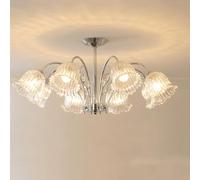 5 Lights Hand Blown Glass Flower Chandelier Semi Flush Mount Ceiling Light Large Sputnik Hanging Chrome Modern Floral Chandelier For Kitchen Island Living Room Bedroom Dining Table Bathroom
