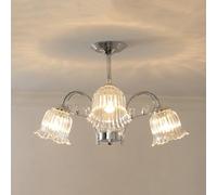 5 Lights Hand Blown Glass Flower Chandelier Semi Flush Mount Ceiling Light Large Sputnik Hanging Chrome Modern Floral Chandelier For Kitchen Island Living Room Bedroom Dining Table Bathroom