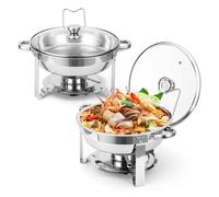 5 Litre Chafing Dish Buffet Set, 2 Pack Round Stainless Steel Chafing Dishes for Buffets with Lid Holder and Glass Lid, Buffet Serving Devices and Warming Container for Parties, Weddings, Dinner