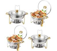 5 Litre Chafing Dish Buffet Set, 4 Pack Round Stainless Steel Chafing Dishes for Buffets with Lid Holder and Glass Lid, Buffet Serving Devices and Warming Container for Parties, Weddings, Dinner