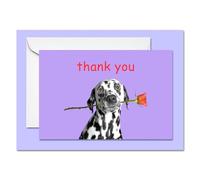 5 Luxury Thank You Cards featuring a Dalmatian offering a rose. 6x4 postcard printed on 300 gsm card with a high-gloss finish, including envelope to send to your partner, relative, friend, colleague