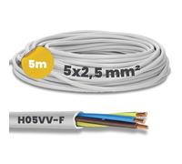 5 m Kalitec H05VV-F Cooker Connection Cable 5 x 2.5 mm² I Hose Line 5G 2.5 mm2 I Cooker Cable with Protective Conductor I Power Cable I Electric Cable White I Lamp Cable Flexible I Device Cable 5 Core