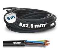 5 m Kalitec H07RN-F 5 x 2.5 mm² Rubber Cable with Protective Conductor for Outdoor Use I Electric Cable Black Construction Site Cable Flexible I UV and Oil Resistant I Connection Cable 5G2.5 Rubber
