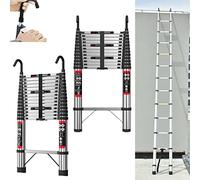 5 m Stainless Steel Folding Telescopic Ladder with 2 Removable Hooks, Folding Telescopic Ladder with 12 Rungs, Multifunctional Ladder, Non-Slip Ladder, Maximum Load: 150 kg