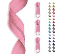 5 m zip endless, spiral 3 mm + 15 sliders/zip, 32 colours, sold by the metre. baby pink