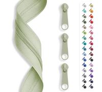 5 m zip endless, spiral 3 mm + 15 sliders/zip, 32 colours, sold by the metre. light green