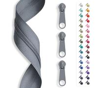 5 m zip endless, spiral 3 mm + 15 sliders/zip, 32 colours, sold by the metre. Light grey